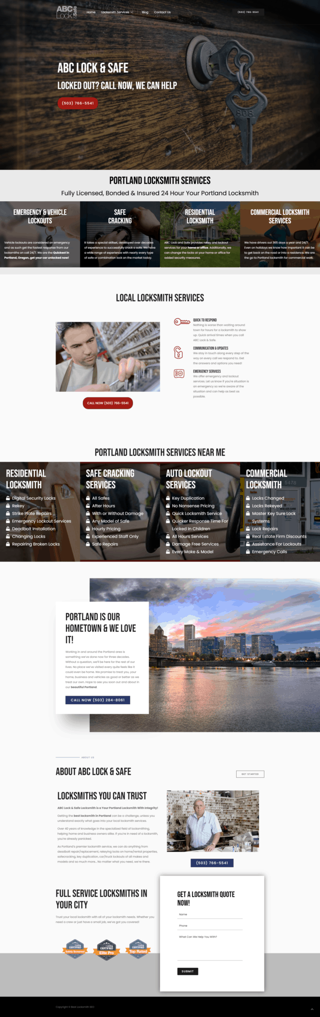 ABC Lock & Safe locksmith website design, Portland Oregon