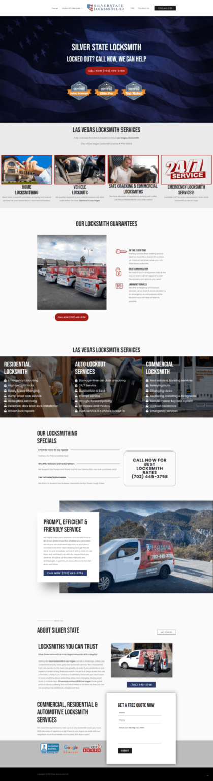 Silver State Locksmith website design, Las Vegas