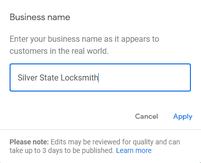 Locksmith SEO Guide GMB Business Name Example